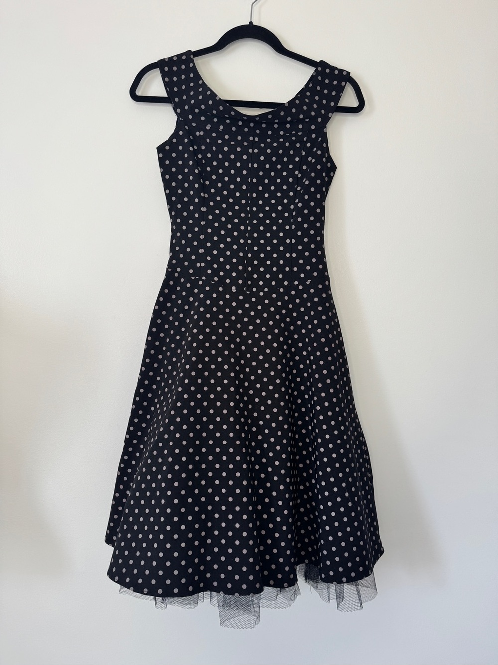 Be Smart Dress Polka Dot Crinoline Flair Retro Pin Up Black White Sz S